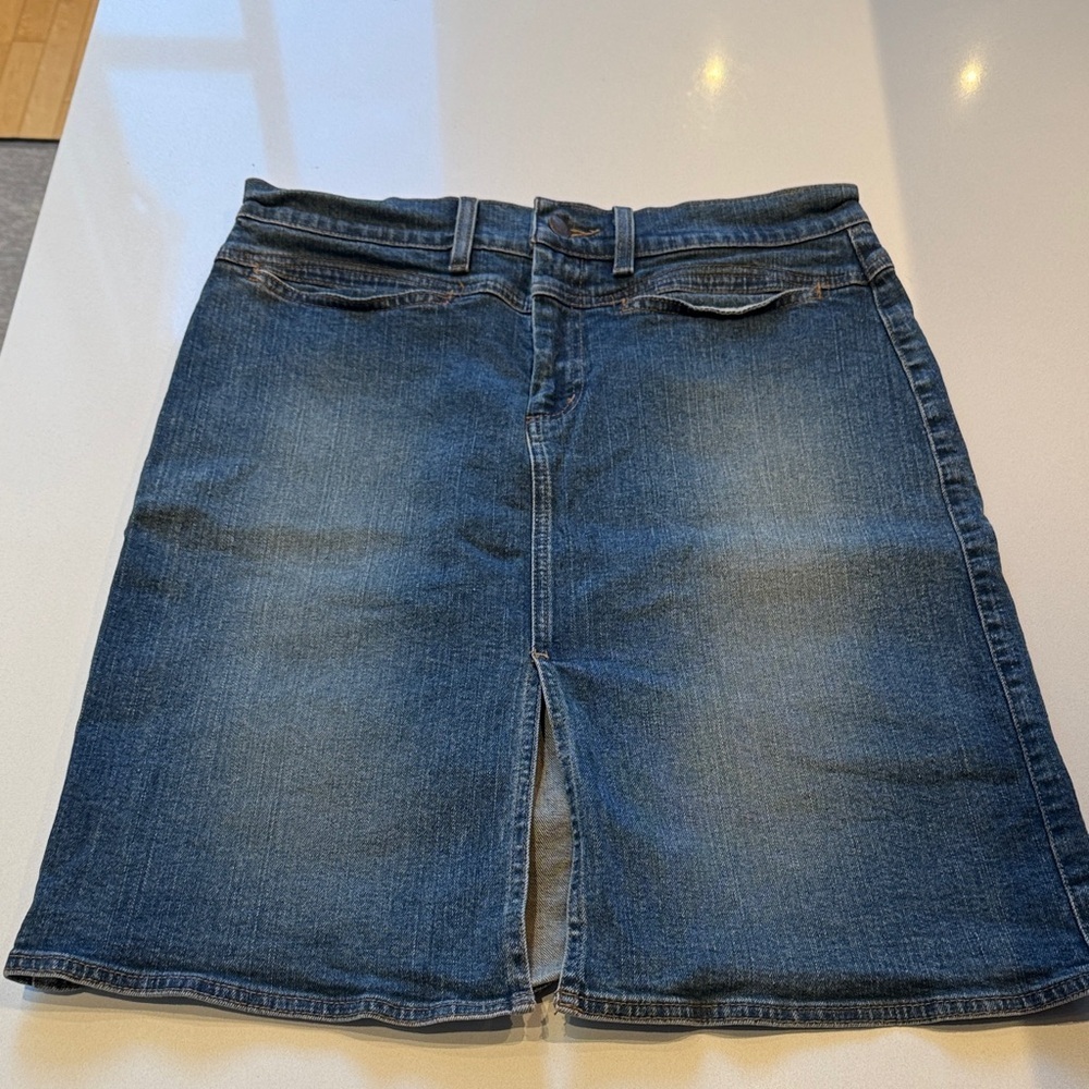 American Eagle Outfitters Y2K Retro Blue Denim Skirt with Front Slit, Size 10